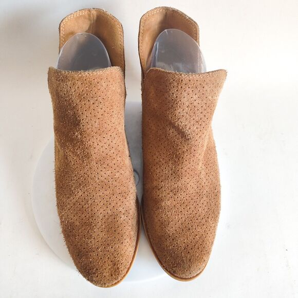Lucky Brand Booties Bailey Perforated Camel Tan Suede Ankle Boots Size 6.5 M - Picture 6 of 10